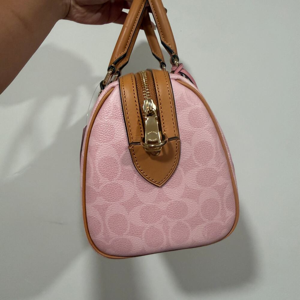 Coach Medium Rowan Satchel Bag In Signature Canvas With Charms Powder Pink NWT - Picture 3 of 6